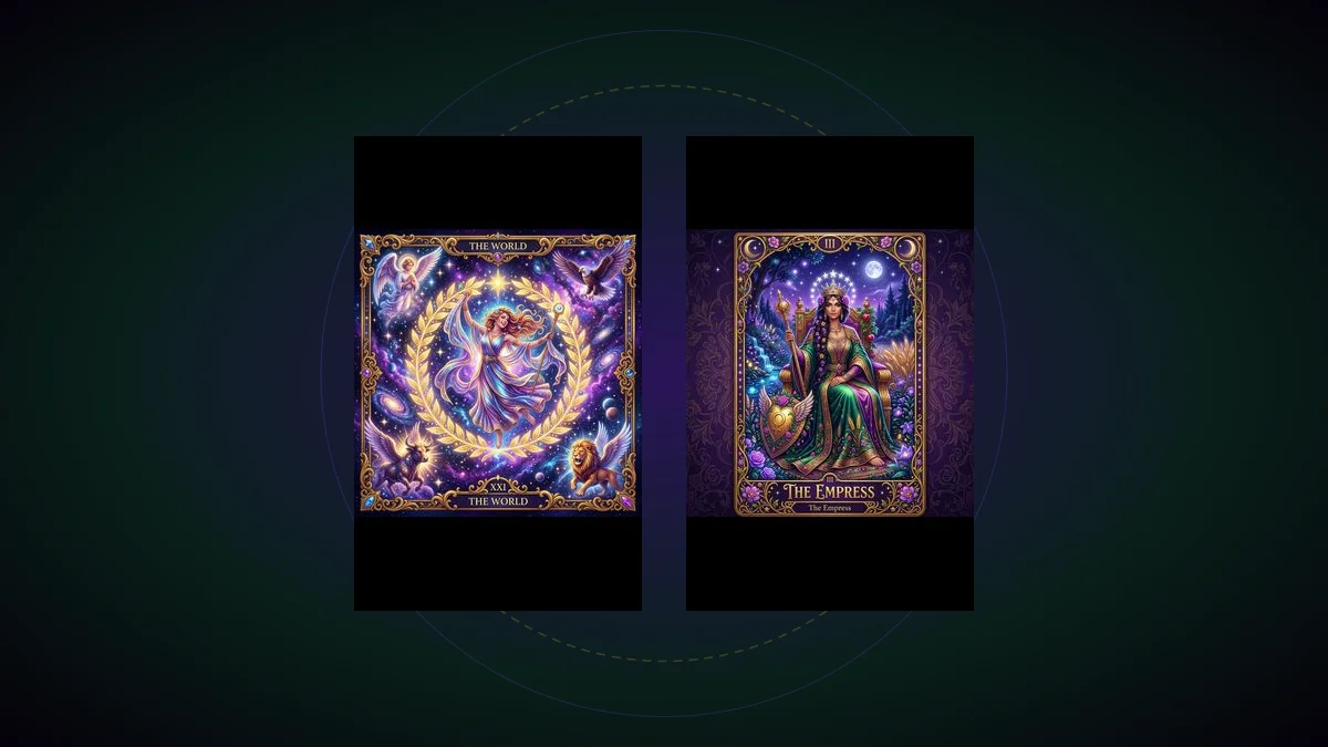 Career tarot reading spread with The World and The Empress