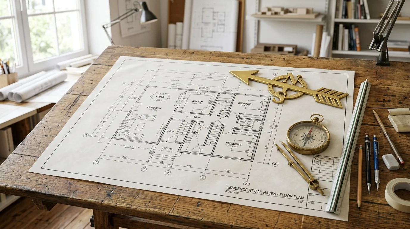 Architectural Floor Plan with North Directional Arrow Indicator