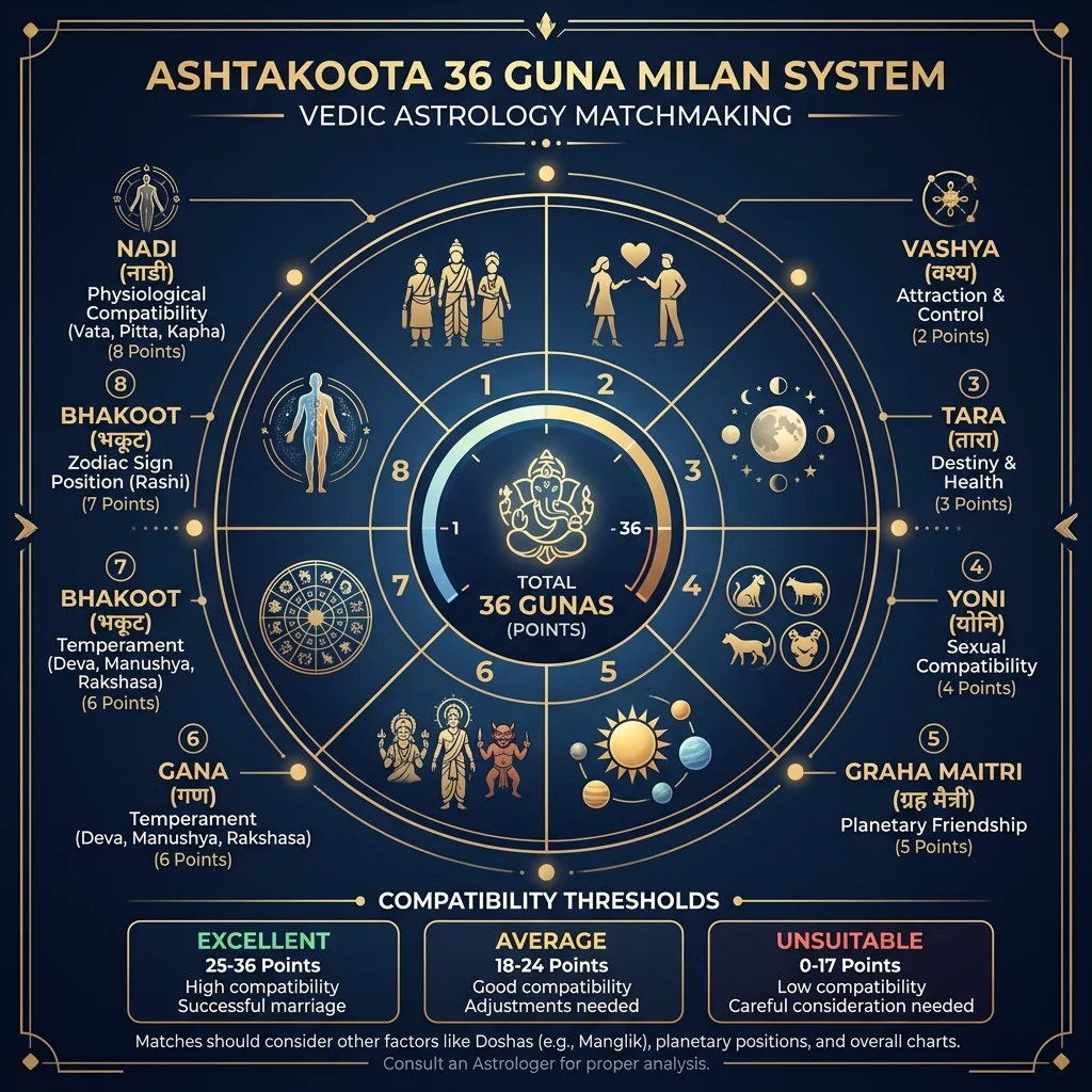 Kundli Matching - Ashtakoota 36 Guna Milan System Compatibility Chart