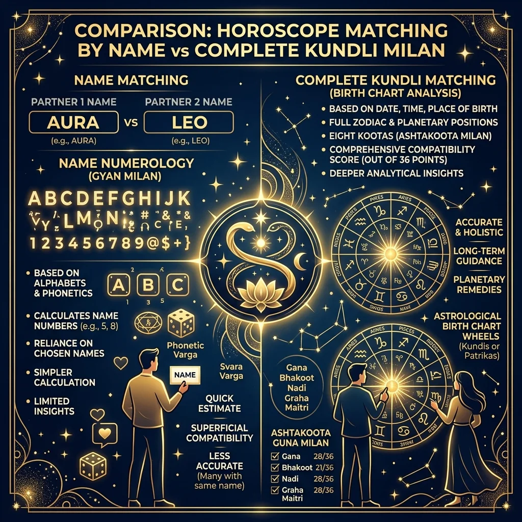 Horoscope Matching by Name vs Complete Kundli Milan Comparison Chart