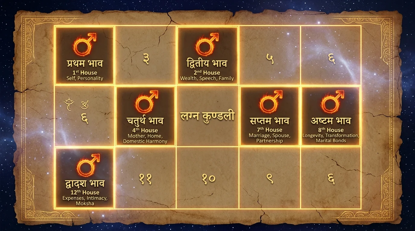 Manglik Dosha Houses in Janam Kundli 1st 2nd 4th 7th 8th 12th Houses