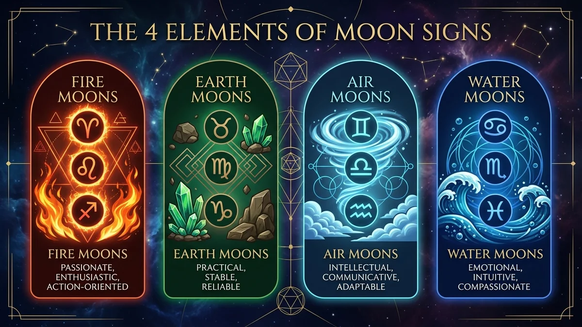 The Four Elements of Moon Signs in Astrology: Fire, Earth, Air, and Water