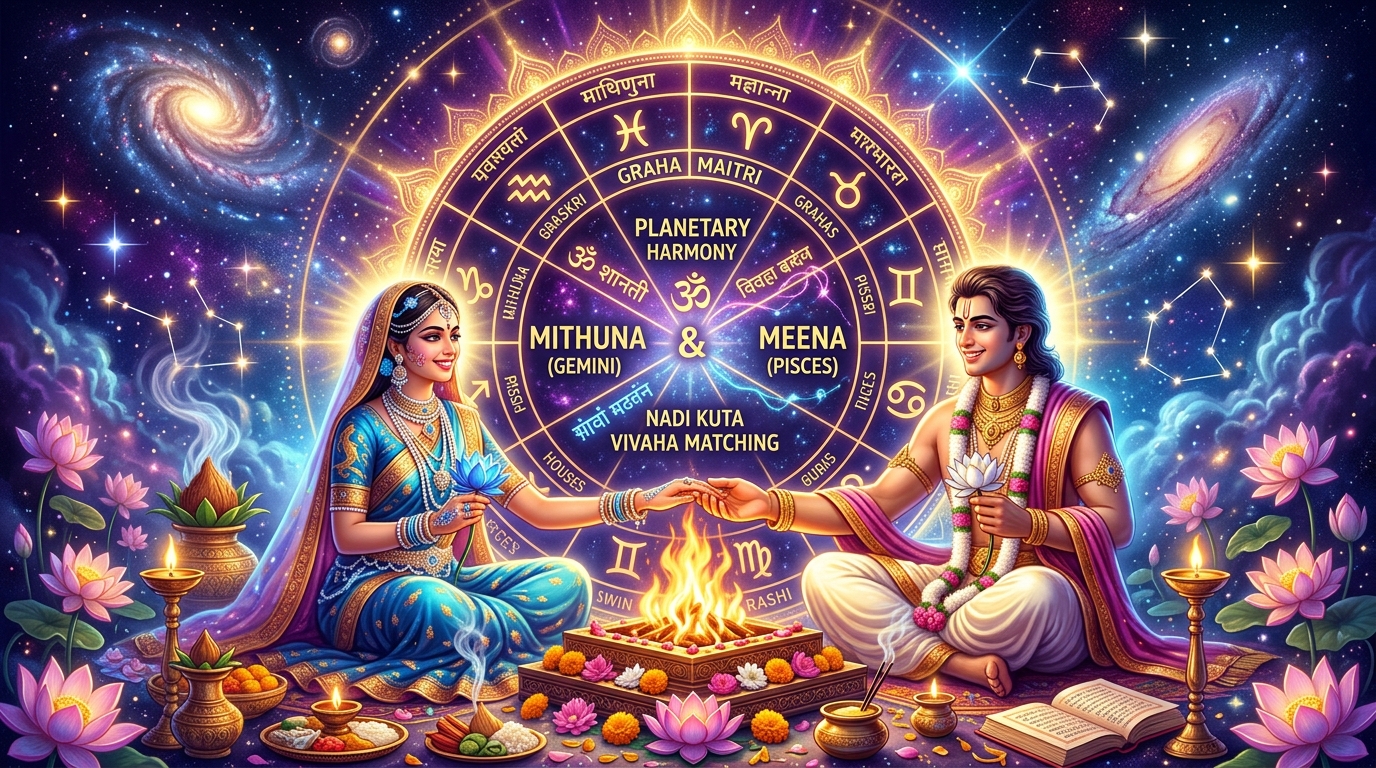 Vedic astrology Kundli marriage matching for Meena and Mithuna Rashi