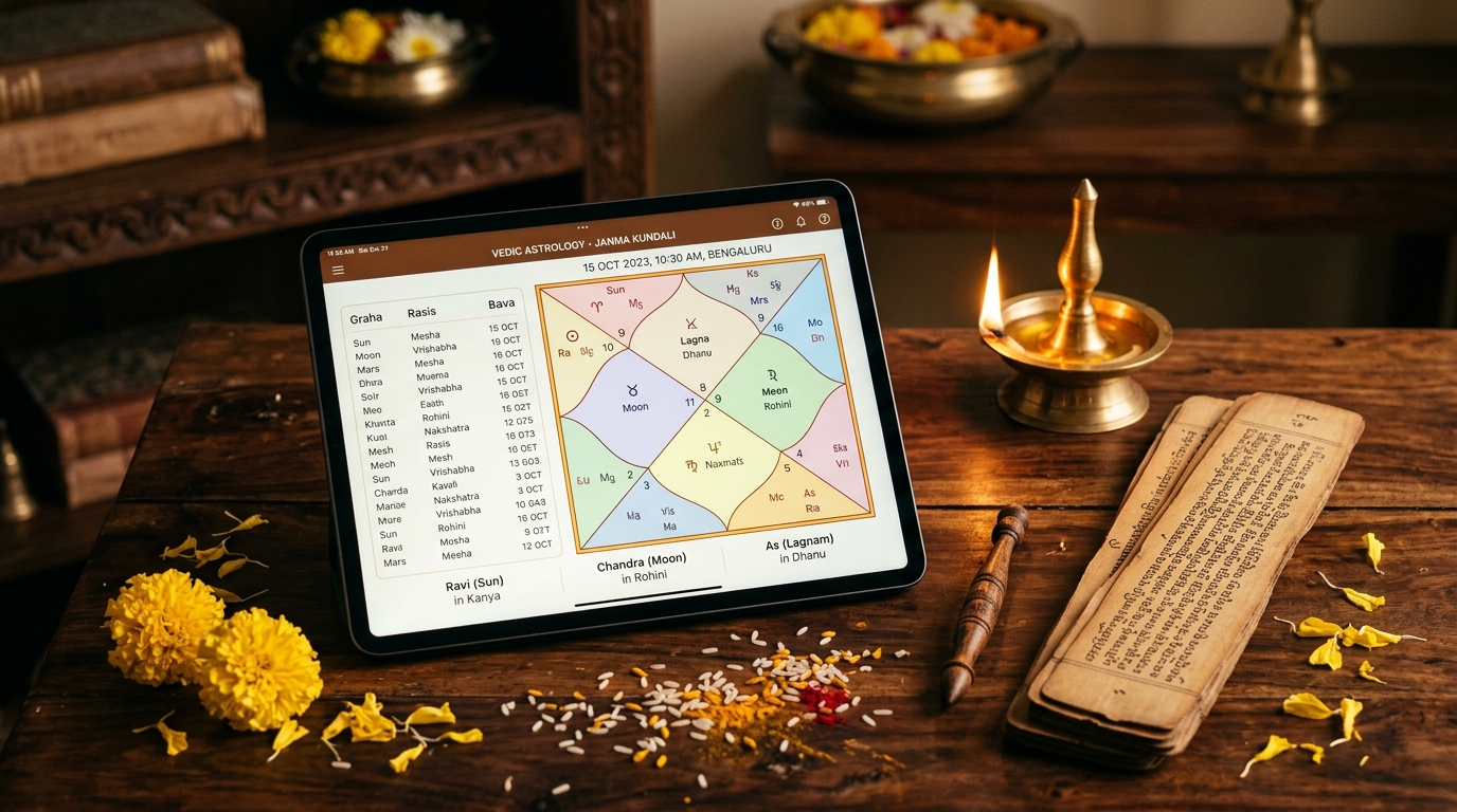 Digital Birth Chart Janma Kundali Tablet and Vedic Manuscripts