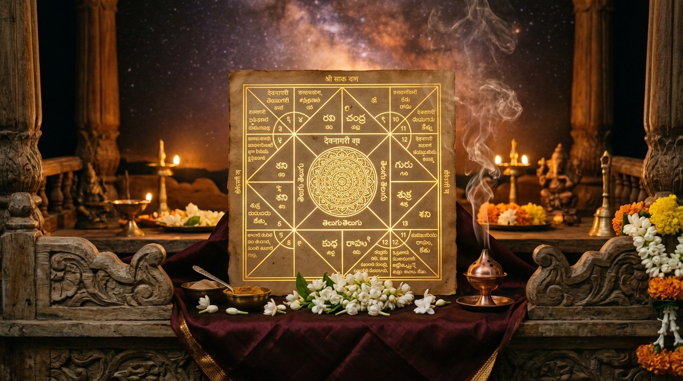 Telugu Jathakam South Indian Vedic Birth Chart Diagram