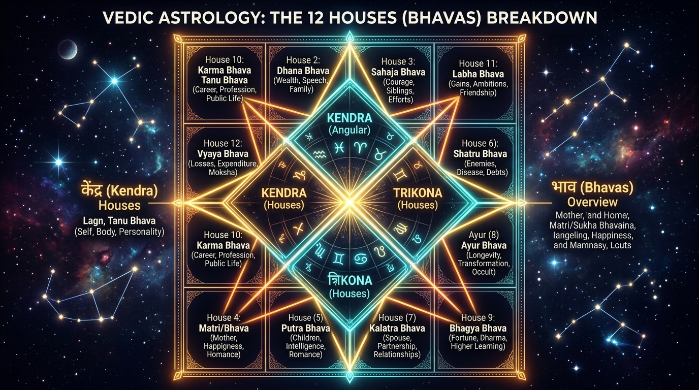 12 Houses (Bhavas) in Telugu Jathakam Vedic Horoscope