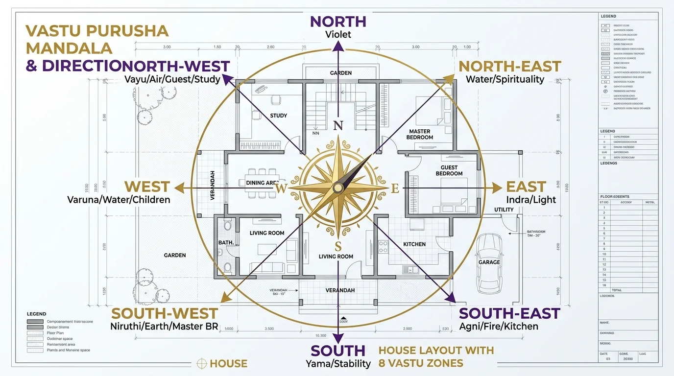 Vastu Purusha Mandala 8 Directions Floor Plan Layout