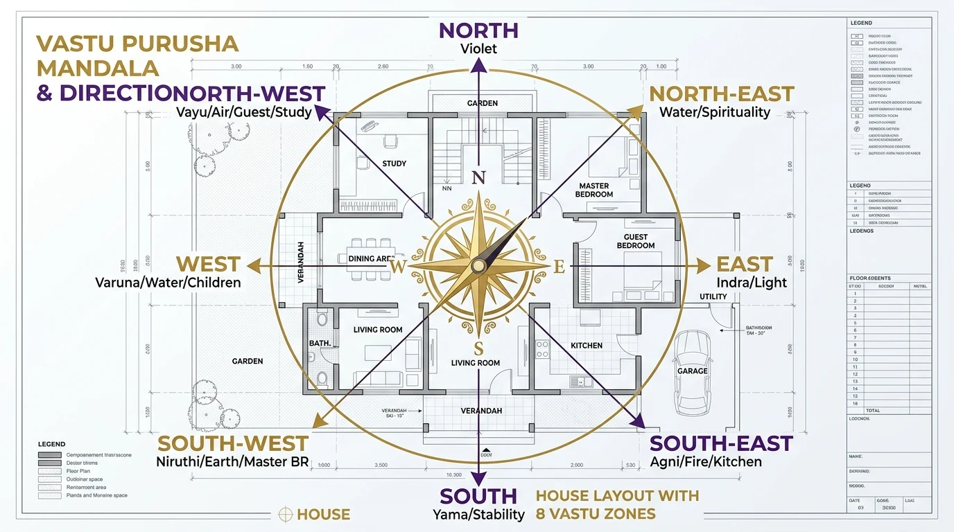 8 Directional Compass Zones for Vastu House Facing