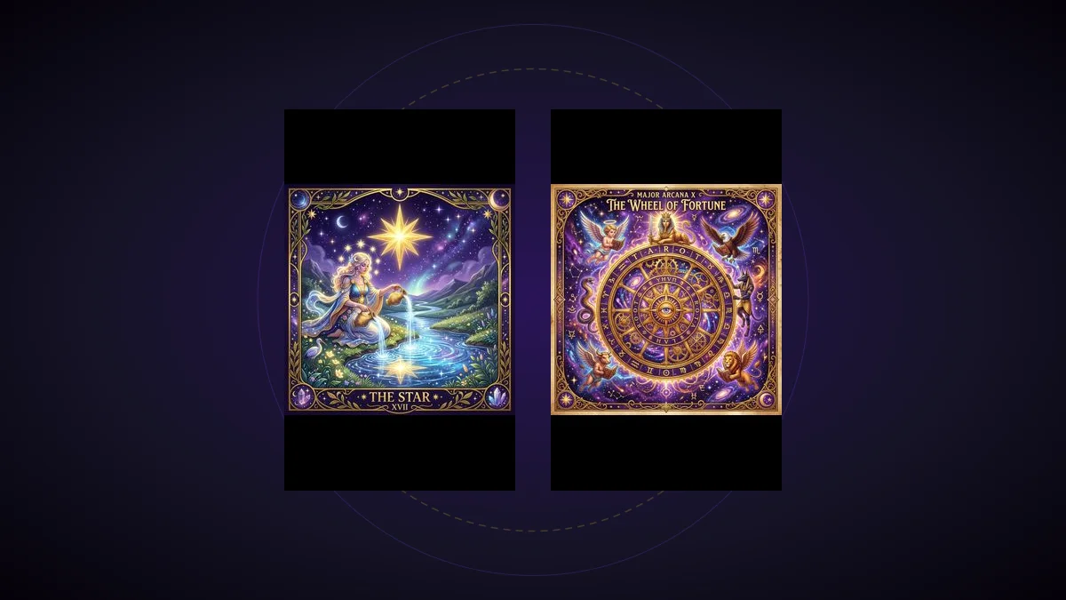 Yes or no tarot reading cards Star and Wheel of Fortune